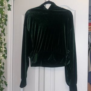 Express velvet green cropped hoodie